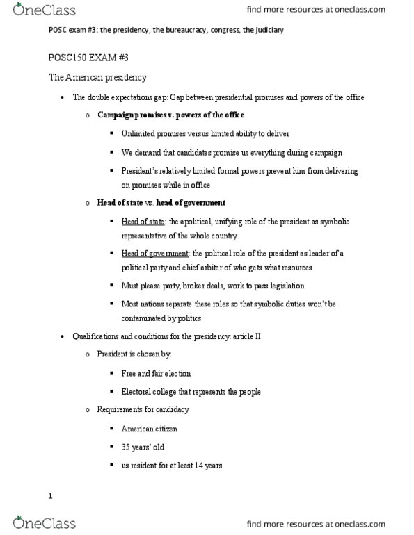 POSC150 Chapter Notes - Chapter 5,8,9,10: War Powers Resolution, Federal Deposit Insurance Corporation, Presidential Succession Act thumbnail