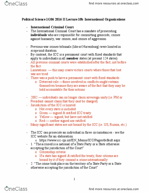 POLSCI 1G06 Lecture Notes - Lecture 33: International Monetary Fund, Nuremberg, World Trade Organization thumbnail