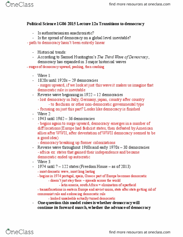 POLSCI 1G06 Lecture Notes - Lecture 15: Authoritarianism, Planned Economy, Modernization Theory thumbnail