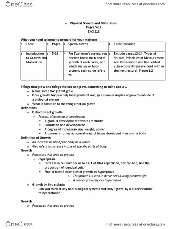 EXCI 218 Lecture Notes - Lecture 1: Hyperplasia, Adipocyte, Cell Growth thumbnail