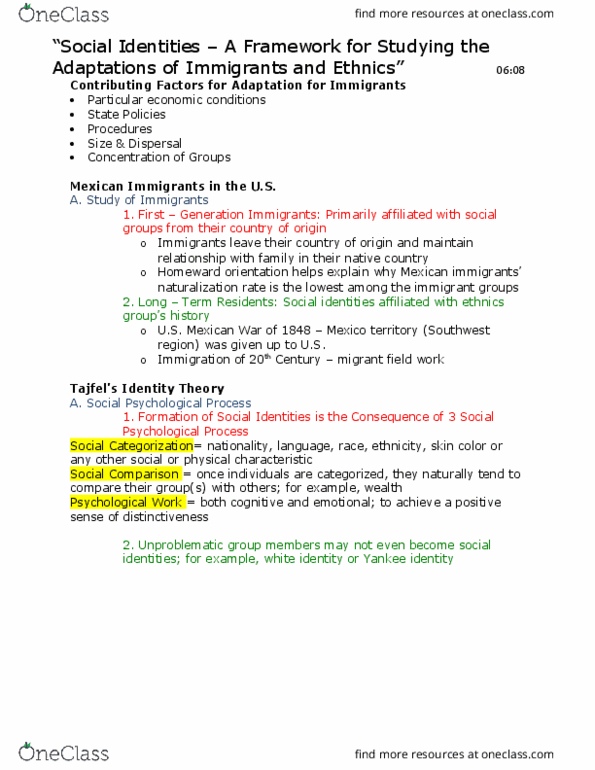 CHICANO 10A Chapter Notes - Chapter 1: Immigrant Generations, Reference Group, Chicanismo thumbnail