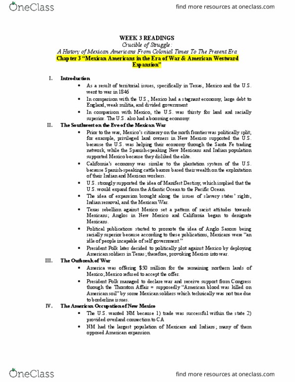 CHICANO 10A Chapter Notes - Chapter 3 & 6: Plan Of San Diego, California Republic, Taos Revolt thumbnail