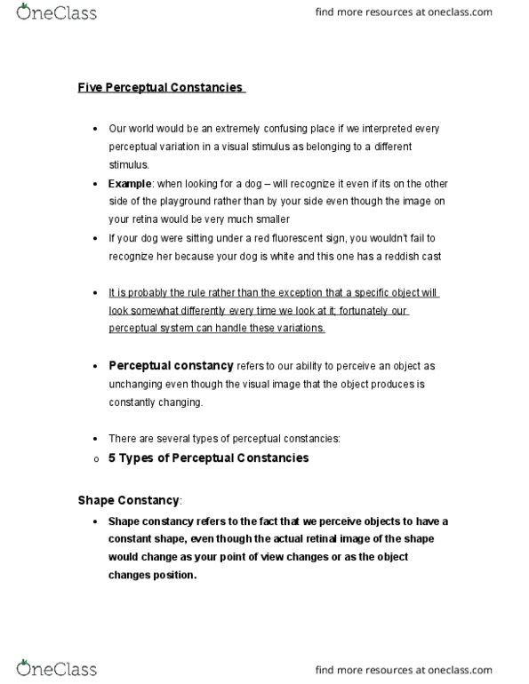 PSYCH 1XX3 Lecture Notes - Lecture 8: Subjective Constancy, Retina, Color Constancy thumbnail