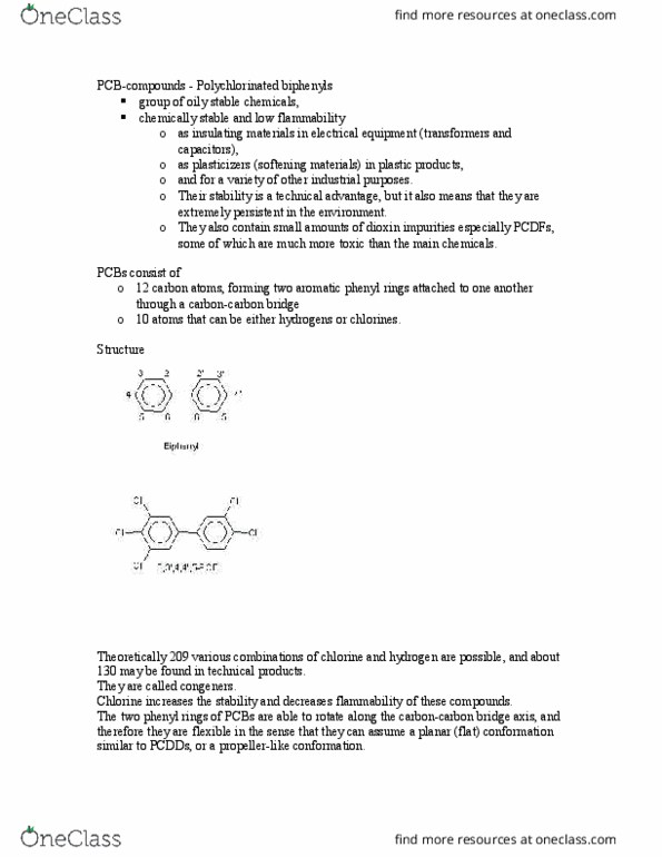 PUBHLTH 171 Lecture Notes - Lecture 7: Polychlorinated Dibenzofurans, Chlorophenol, Aryl Hydrocarbon Receptor thumbnail