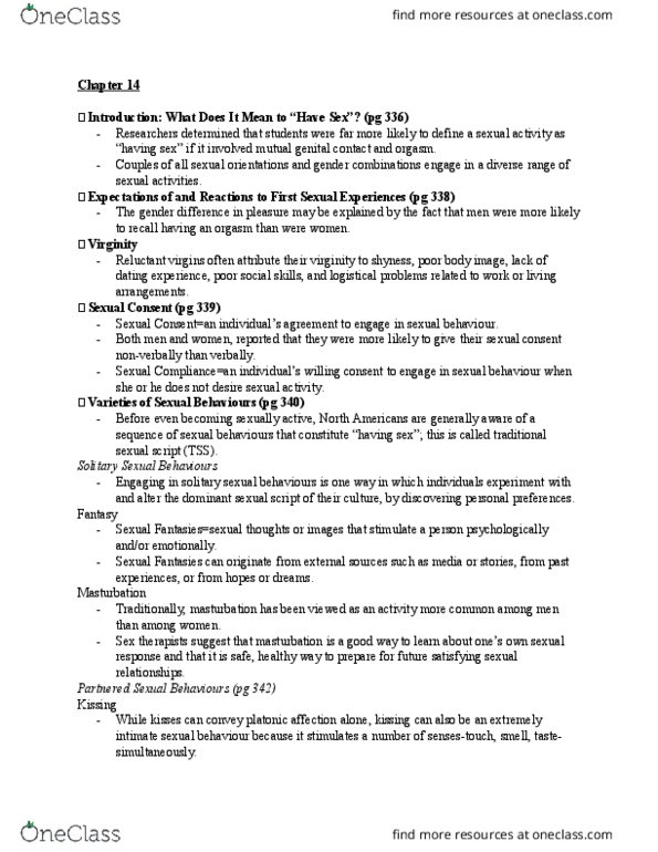 HSCI 120 Chapter Notes - Chapter 14: Sexual Script Theory, Non-Penetrative Sex, Anilingus thumbnail