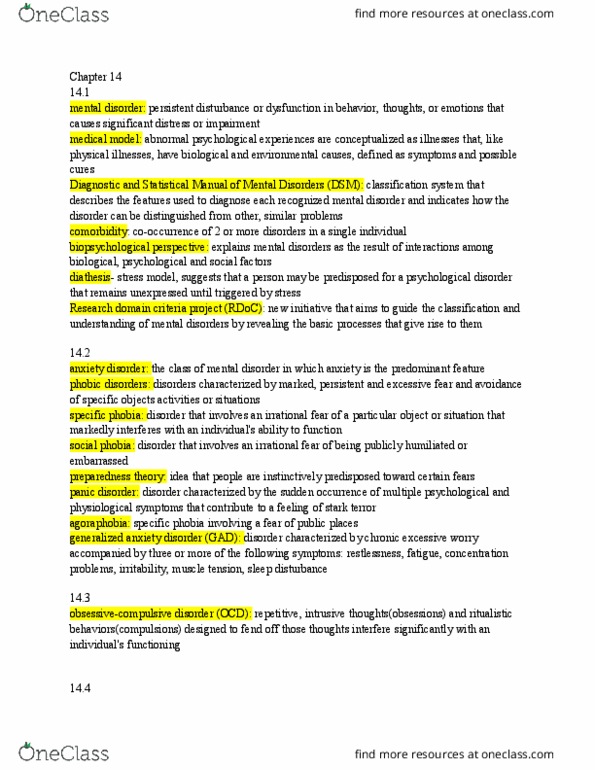 CAS PS 101 Chapter Notes - Chapter 14-15: Research Domain Criteria, Seasonal Affective Disorder, Major Depressive Disorder thumbnail