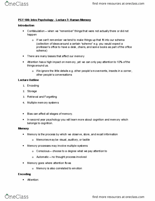 PSY100Y5 Lecture Notes - Lecture 7: Encoding Specificity Principle, Visual Memory, Shaving Cream thumbnail