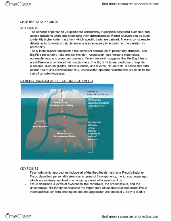 PSYC 1010 Chapter Notes - Chapter 12: Big Five Personality Traits, Twin, Oedipus Complex thumbnail