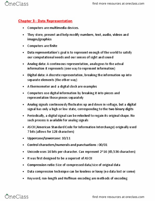 EECS 1520 Chapter Notes - Chapter 3: Huffman Coding, Lossless Compression, Data Compression thumbnail