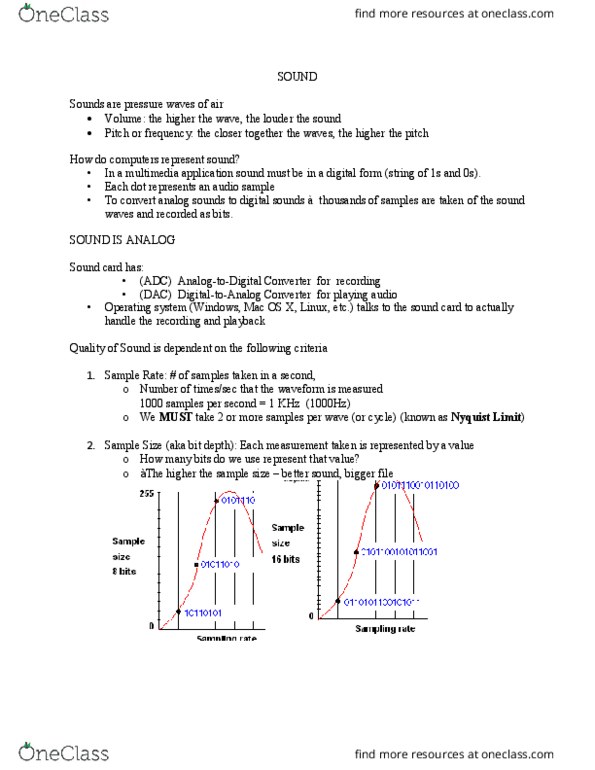 Computer Science 1033A/B Lecture Notes - Lecture 10: Sound Card, Hertz, Operating System thumbnail