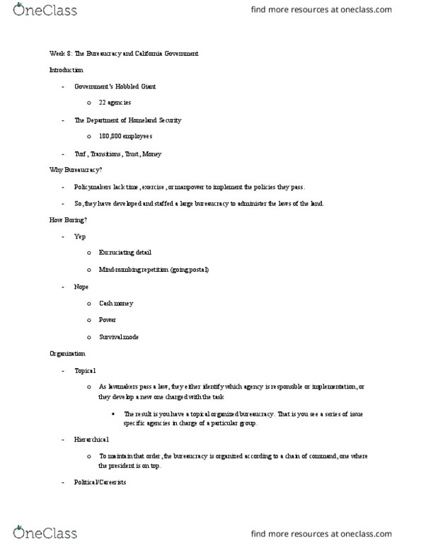 PLS 201 Lecture Notes - Lecture 12: United States Merit Systems Protection Board, Presidential Memorandum, Free Rider Problem thumbnail