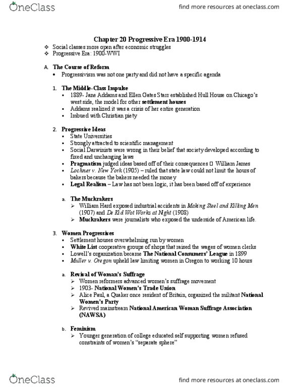 HIST 1100 Chapter Notes - Chapter 20: National American Woman Suffrage Association, Ellen Gates Starr, Jane Addams thumbnail