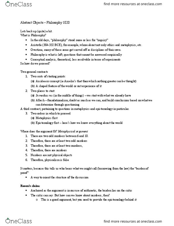 Philosophy 1020 Lecture Notes - Lecture 2: In Medias Res, Foundationalism, Physicalism thumbnail