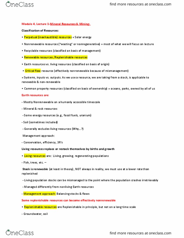 ENV100Y5 Lecture Notes - Lecture 39: Regolith, Surface Mining, Gangue thumbnail