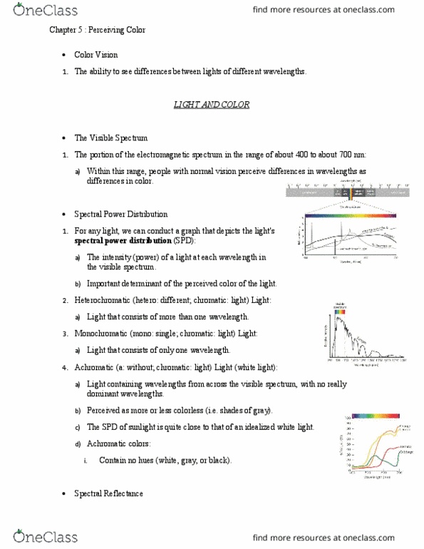 PSYC 363 Chapter Notes - Chapter 5: Spectral Power Distribution, Reflectance, Color Solid thumbnail
