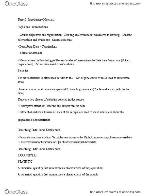 PSYC 210 Lecture Notes - Lecture 1: Statistical Inference, Descriptive Statistics, Standard Deviation thumbnail