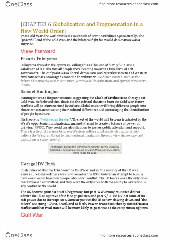 POLI 283 Lecture Notes - Lecture 6: George H. W. Bush, Francis Fukuyama, Liberal Democracy thumbnail