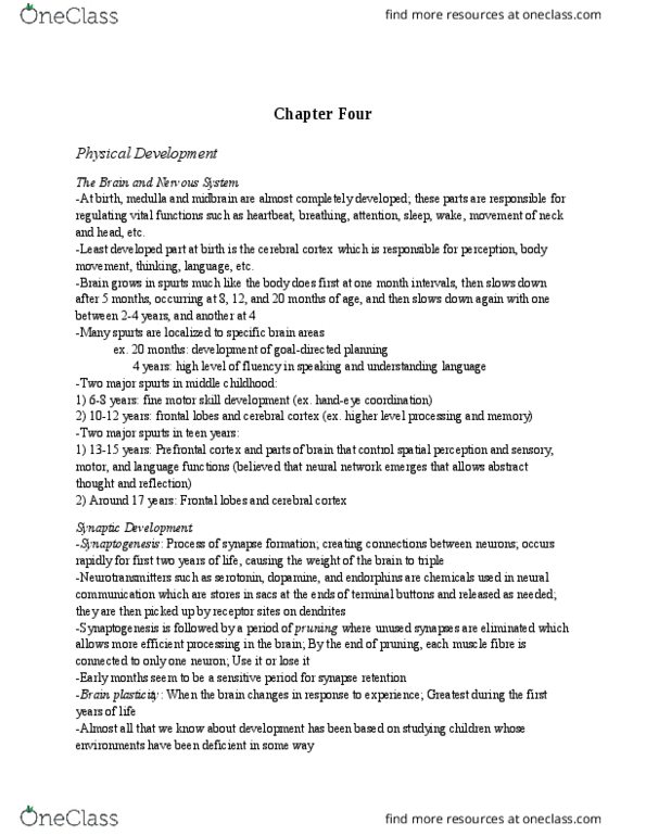 PSYC 2230 Chapter Notes - Chapter 4: Fine Motor Skill, Cerebral Cortex, Prefrontal Cortex thumbnail