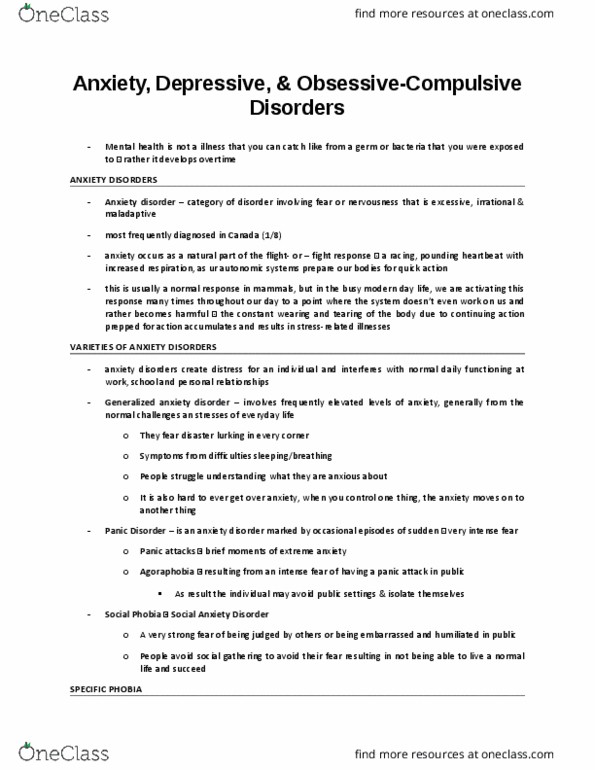PSYA01H3 Chapter Notes - Chapter 15.3: Social Anxiety Disorder, Agoraphobia, Bipolar Disorder thumbnail