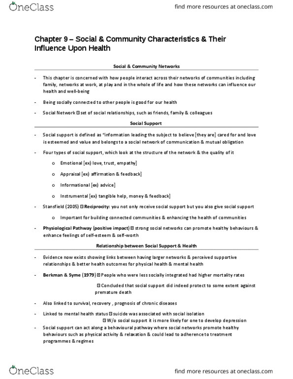 HLTA03H3 Chapter Notes - Chapter 9: Health Policy, Social Capital, Spatial Planning thumbnail