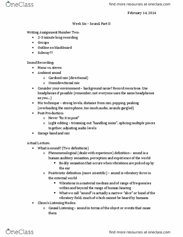 CMN 210 Lecture Notes - Lecture 6: Fireside Chats, Cardioid, Reverberation thumbnail