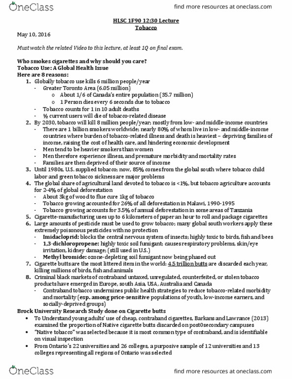 HLSC 1F90 Lecture Notes - Lecture 6: Electronic Cigarette, Psychoactive Drug thumbnail