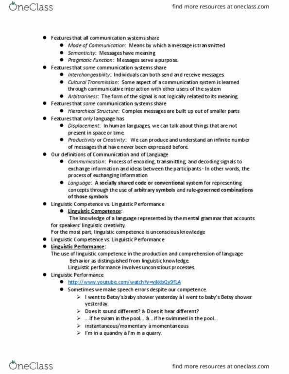 C_S_D 1060 Lecture Notes - Lecture 2: Speech Disfluency, Linguistic Competence, Baby Shower thumbnail