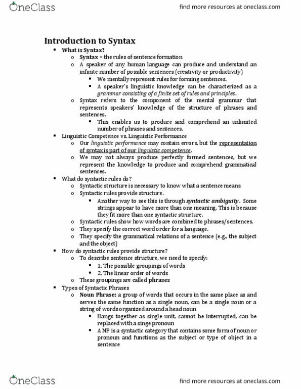 C_S_D 1060 Lecture Notes - Lecture 10: Subcategorization, Linguistic Performance, Syntactic Category thumbnail