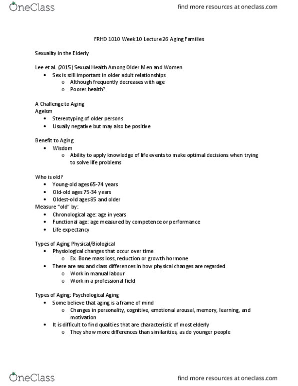 FRHD 1020 Lecture Notes - Lecture 26: Ageism, Stereotype thumbnail