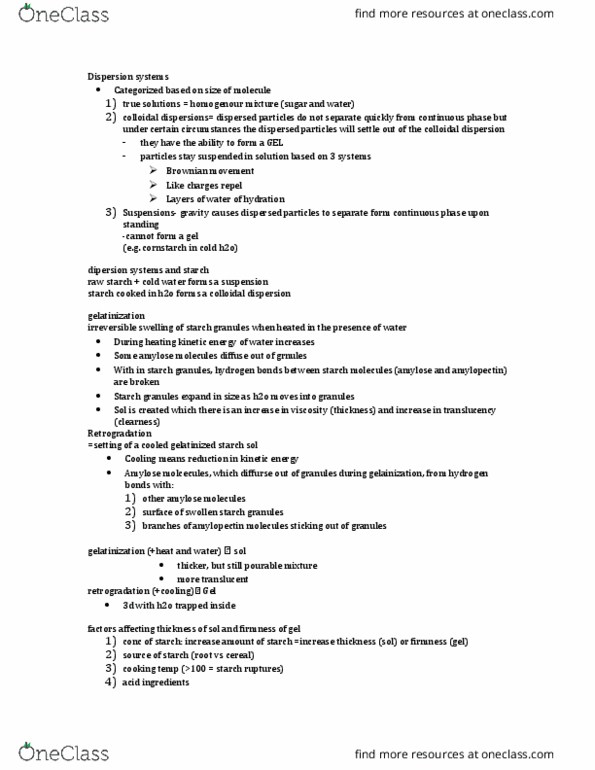 HTM 2700 Lecture Notes - Lecture 8: Amylopectin, Viscosity, Brownian Motion thumbnail