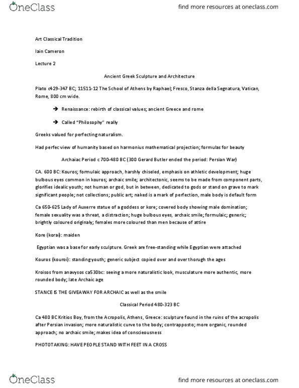 MPC 103 Lecture Notes - Lecture 2: Caryatid, Discobolus, Praxiteles thumbnail