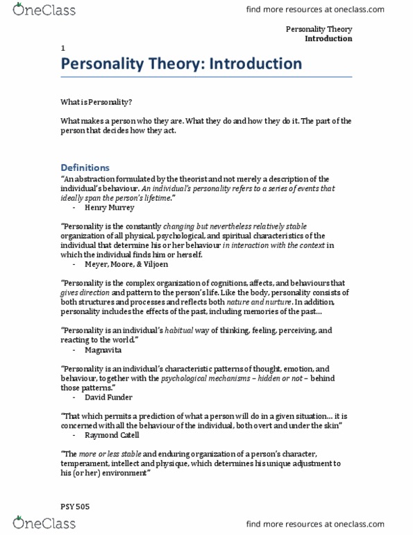 PSY 505 Lecture Notes - Lecture 1: Ophanim, Jordaan, Psychopathology thumbnail