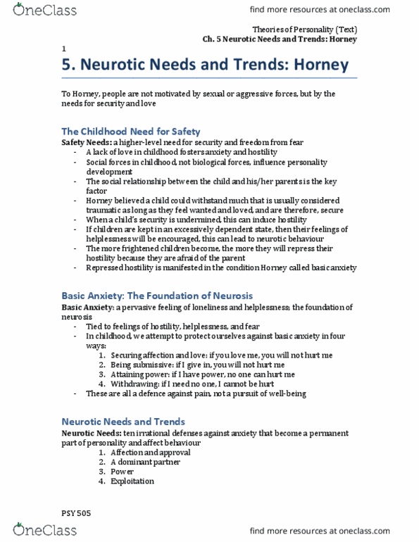 PSY 505 Lecture 5: 5. Neurotic Needs and Trends thumbnail