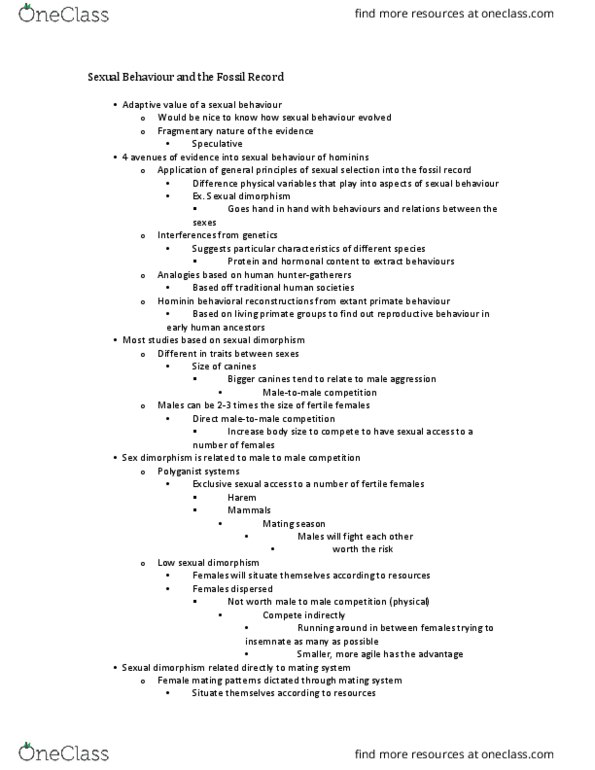 ANT331H5 Lecture Notes - Lecture 3: Sister Wives, Australopithecine, Pair Bond thumbnail