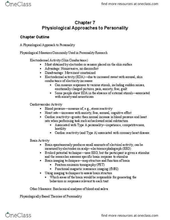 01:830:338 Chapter Notes - Chapter 7: Eysenck Personality Questionnaire, Reticular Formation, Sensation Seeking thumbnail