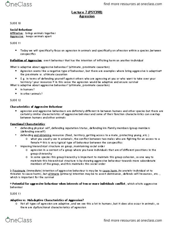 PSY398H5 Lecture Notes - Lecture 7: Posttraumatic Stress Disorder, Proximate And Ultimate Causation, Antisocial Personality Disorder thumbnail