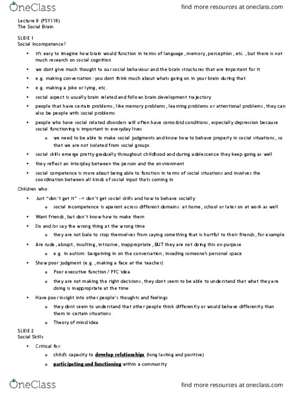 PSY318H5 Lecture Notes - Lecture 8: Iden, Cerebral Hemisphere, Autism Spectrum thumbnail