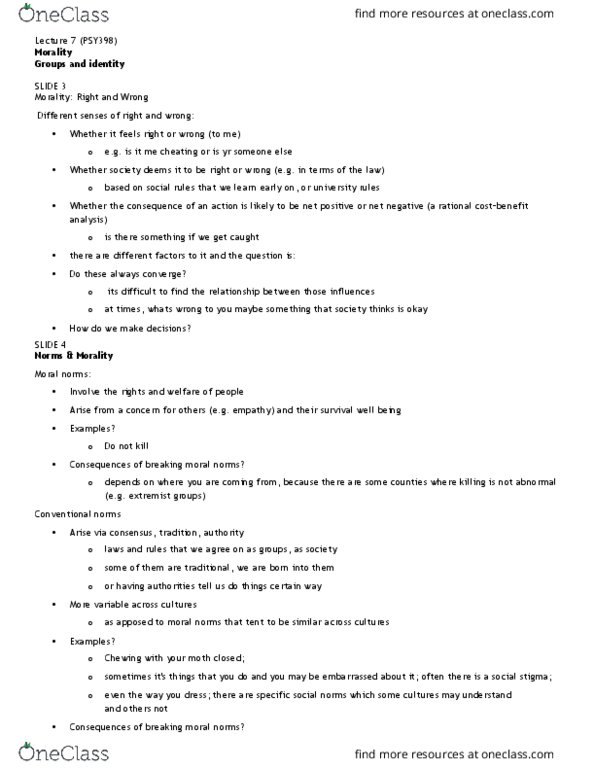 PSY353H5 Lecture Notes - Lecture 7: Trolley Problem, Ethical Dilemma, Deontological Ethics thumbnail