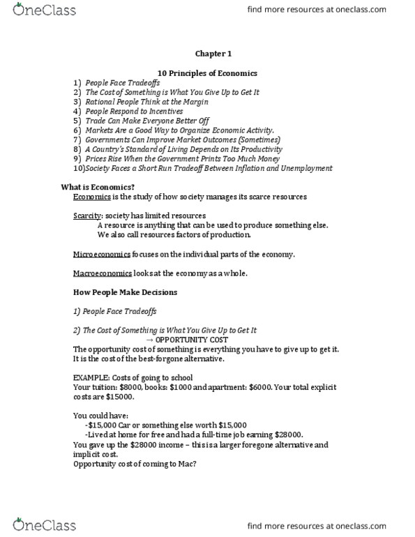 ECON 1B03 Lecture Notes - Lecture 1: Market Economy, Market Failure, Opportunity Cost thumbnail