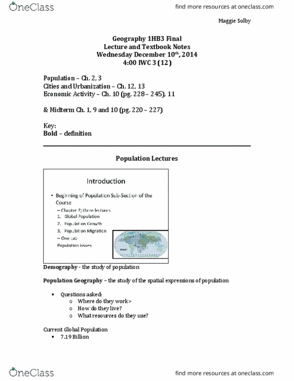 ECON 1B03 Lecture Notes - Lecture 1: David Suzuki, Carrying Capacity, Urban Land thumbnail