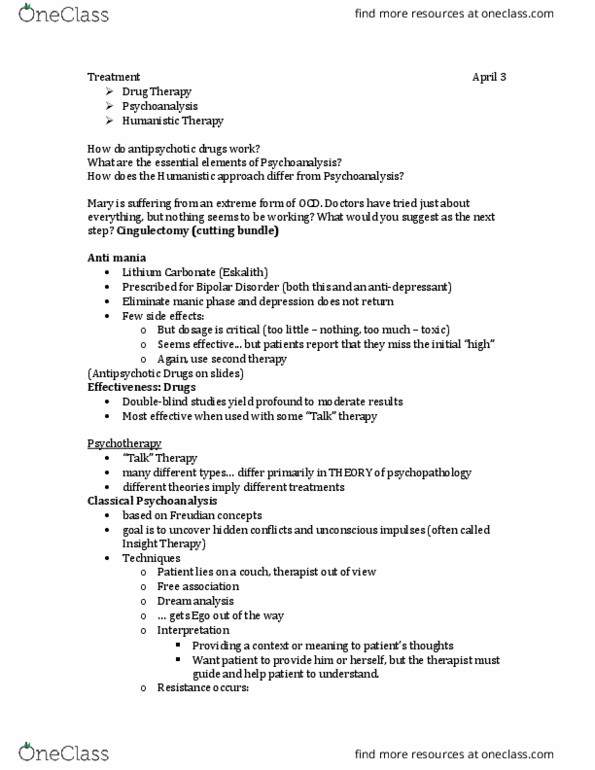 Psychology 1000 Lecture Notes - Lecture 49: Antipsychotic, Lithium Carbonate, Bipolar Disorder thumbnail