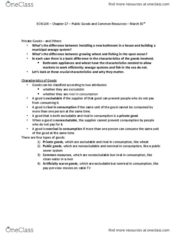 ECN 104 Lecture Notes - Lecture 11: Deadweight Loss, Pigovian Tax, Marginal Utility thumbnail