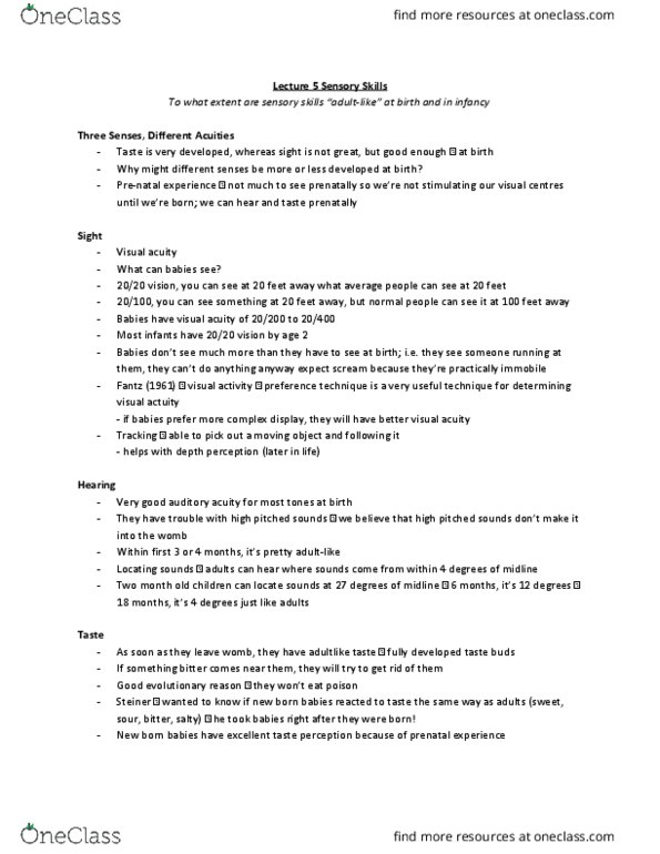 PSYCH 2AA3 Lecture Notes - Lecture 5: Depth Perception, Visual Acuity thumbnail