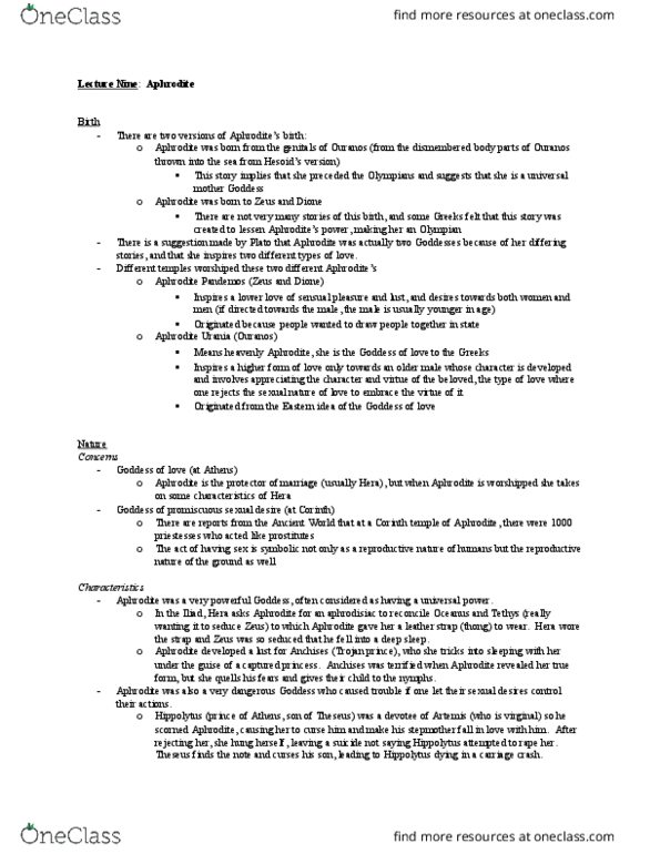 CLAS104 Lecture Notes - Lecture 9: Myrrh, Cinyras, Pareve thumbnail