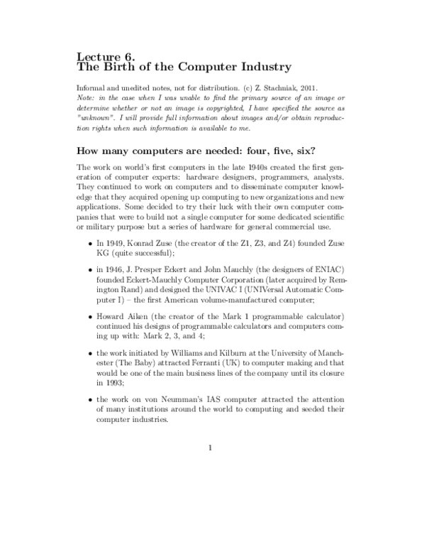 NATS 1700 Lecture Notes - Computing-Tabulating-Recording Company, Mit Press, Edvac thumbnail