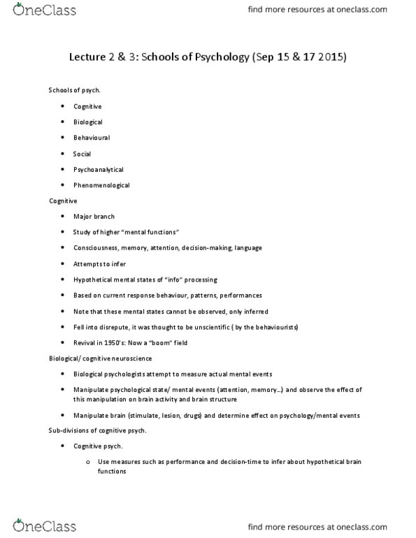 PSY 1101 Lecture Notes - Lecture 1: Psychodynamics, Sociobiology, Ethology thumbnail