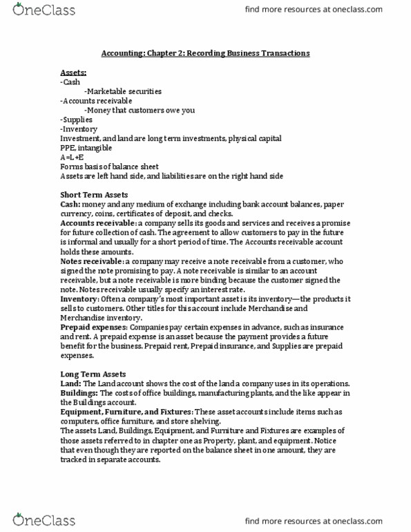 COMMERCE 1AA3 Chapter Notes - Chapter 2: Accounts Receivable, Accounts Payable, Deferral thumbnail