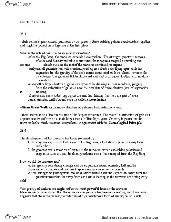 CAS AS 100 Chapter Notes - Chapter 23: Cosmic Microwave Background, Cosmological Principle, Big Crunch thumbnail