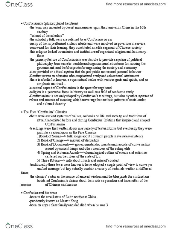 CAS RN 100 Chapter Notes - Chapter 1: Analects, Political Philosophy thumbnail