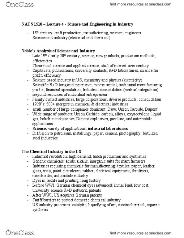 NATS 1510 Lecture Notes - Lecture 4: Batch Production, Bromine, Organic Synthesis thumbnail